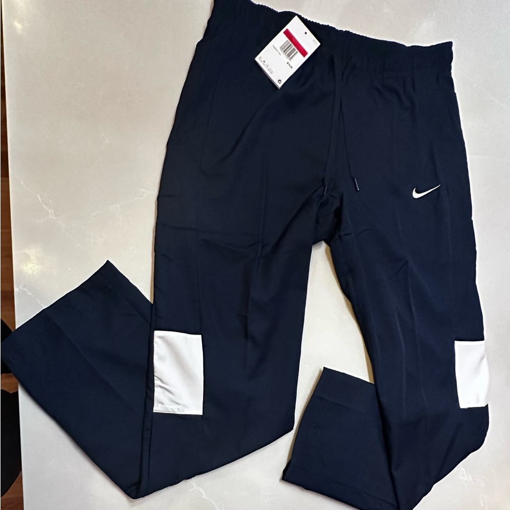 NWT Nike Dri-FIT Women's Track Pants Navy w/ Snap Closure, Straight Leg, Large